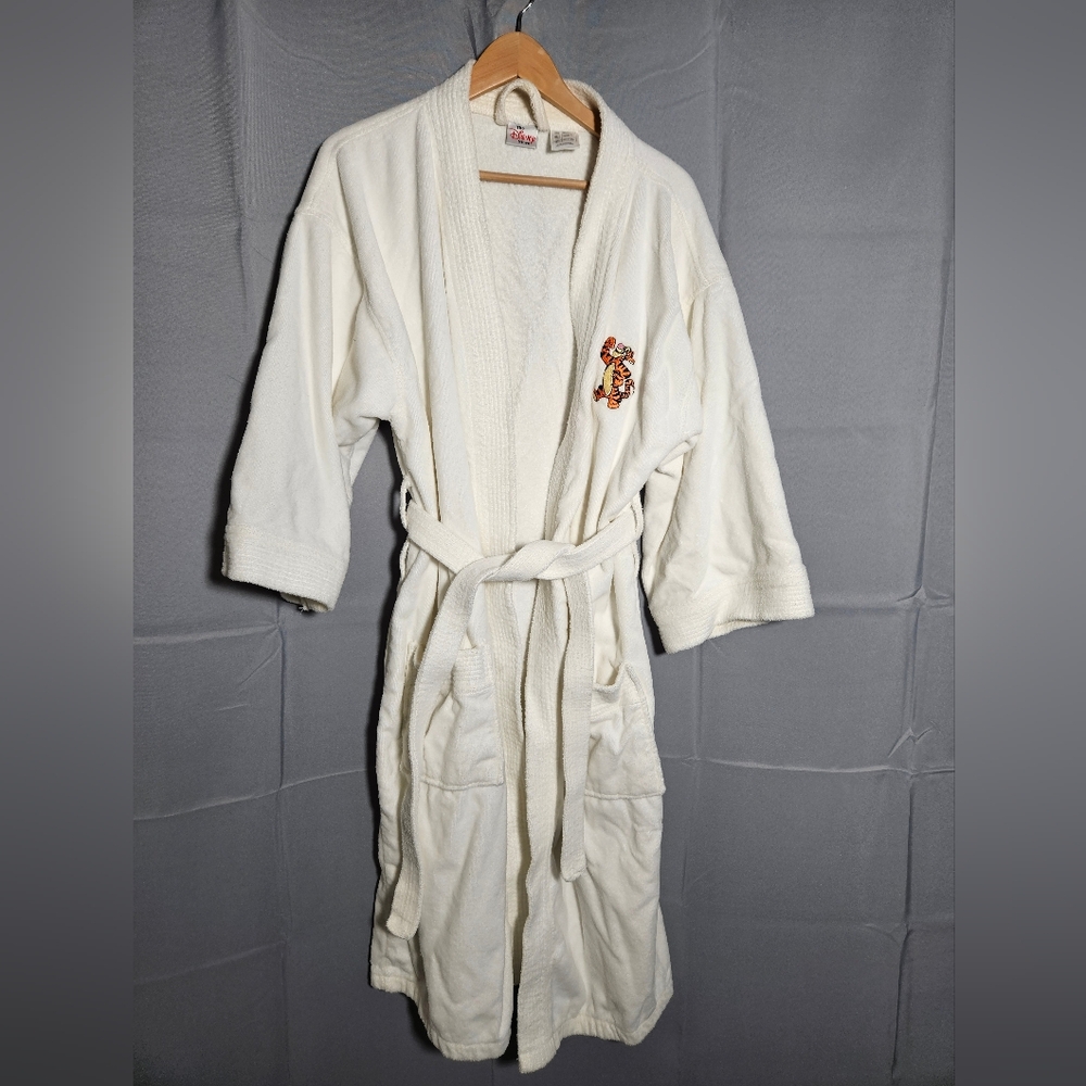 Disney Store RARE VTG 90S Tigger Embroidered Long White COTTON Tie Robe One Size